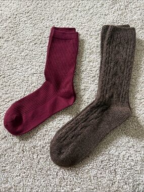 Women's Casual Crew Socks - Burgundy and Brown, Pack of 2
